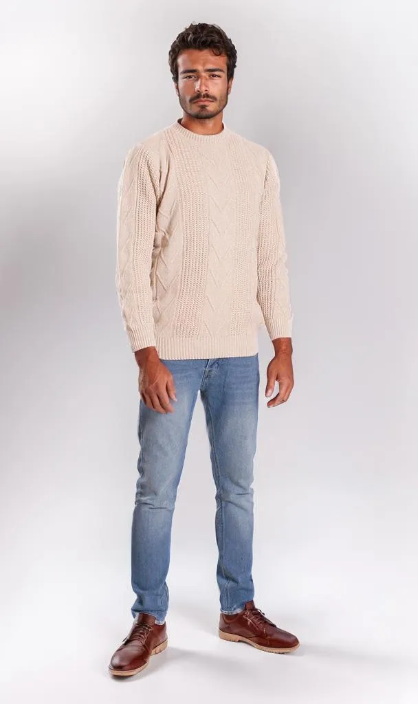 o201236-CABLE KNIT SWEATER - BEIGE