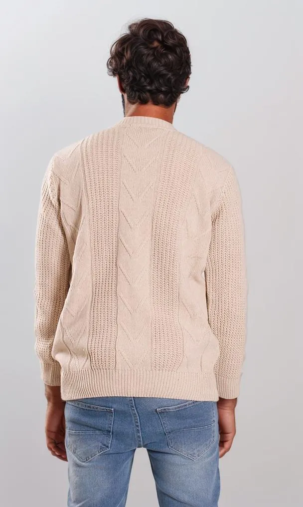 o201236-CABLE KNIT SWEATER - BEIGE
