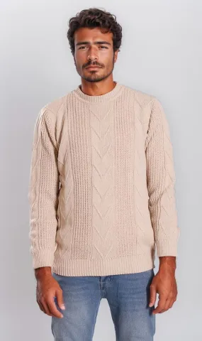 o201236-CABLE KNIT SWEATER - BEIGE