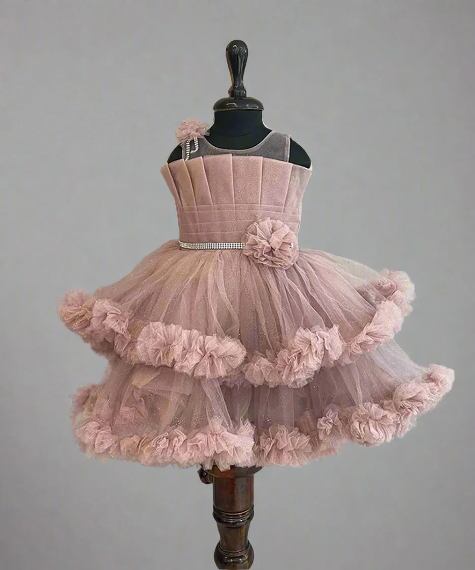 Onion Pink Colored Fancy Frock for Girls