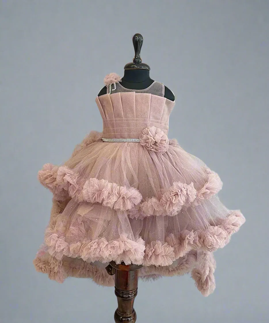 Onion Pink Colored Fancy Frock for Girls