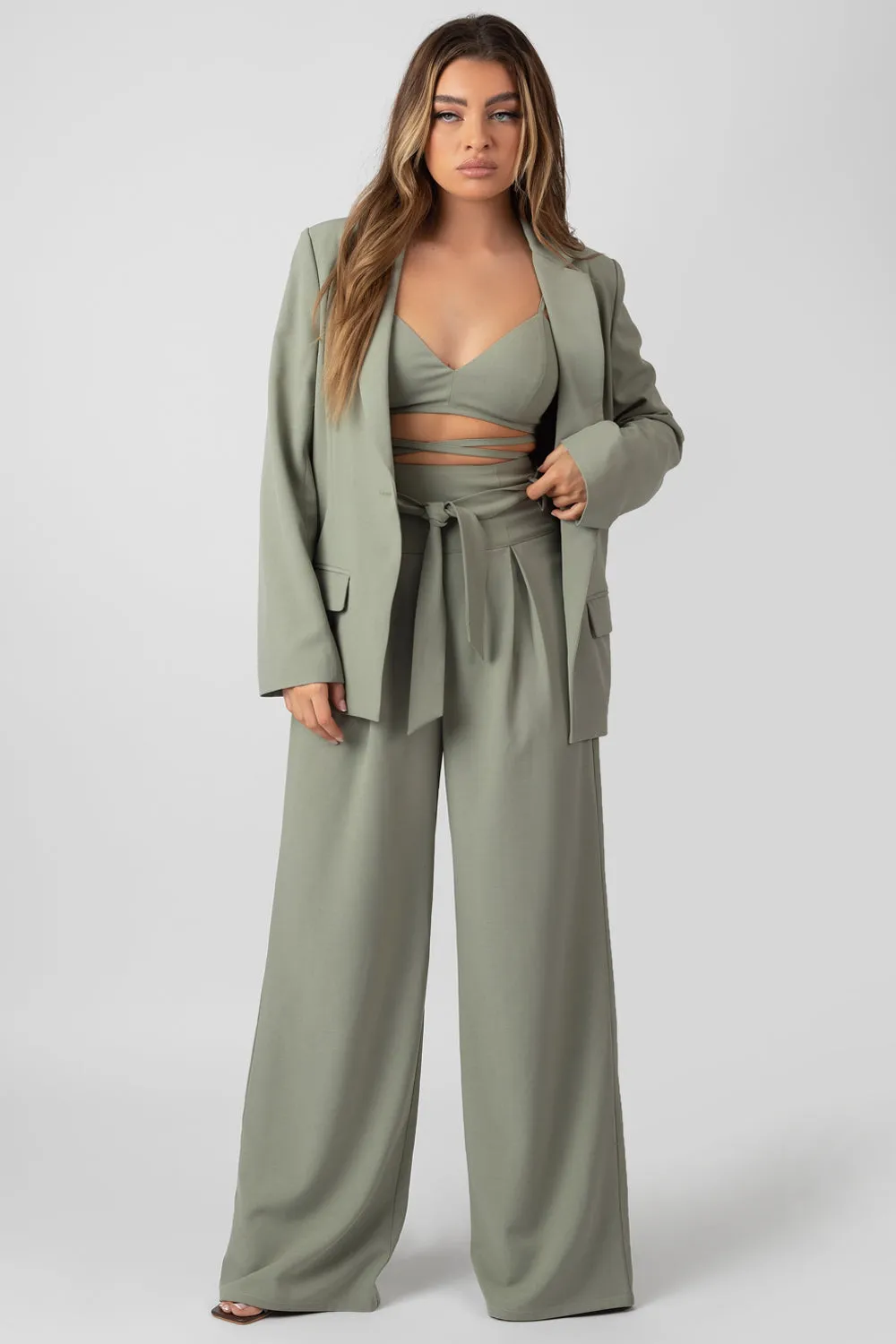 Premium Obi Belt Blazer Sage