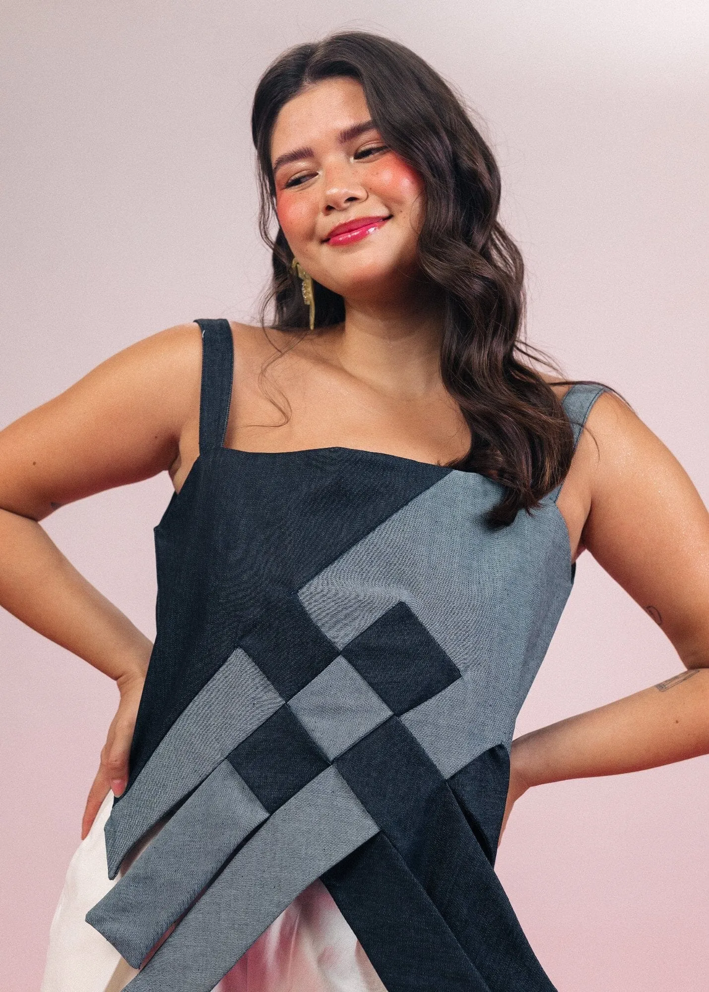 [Ready Today] Big Weave Top Two-Tone Denim