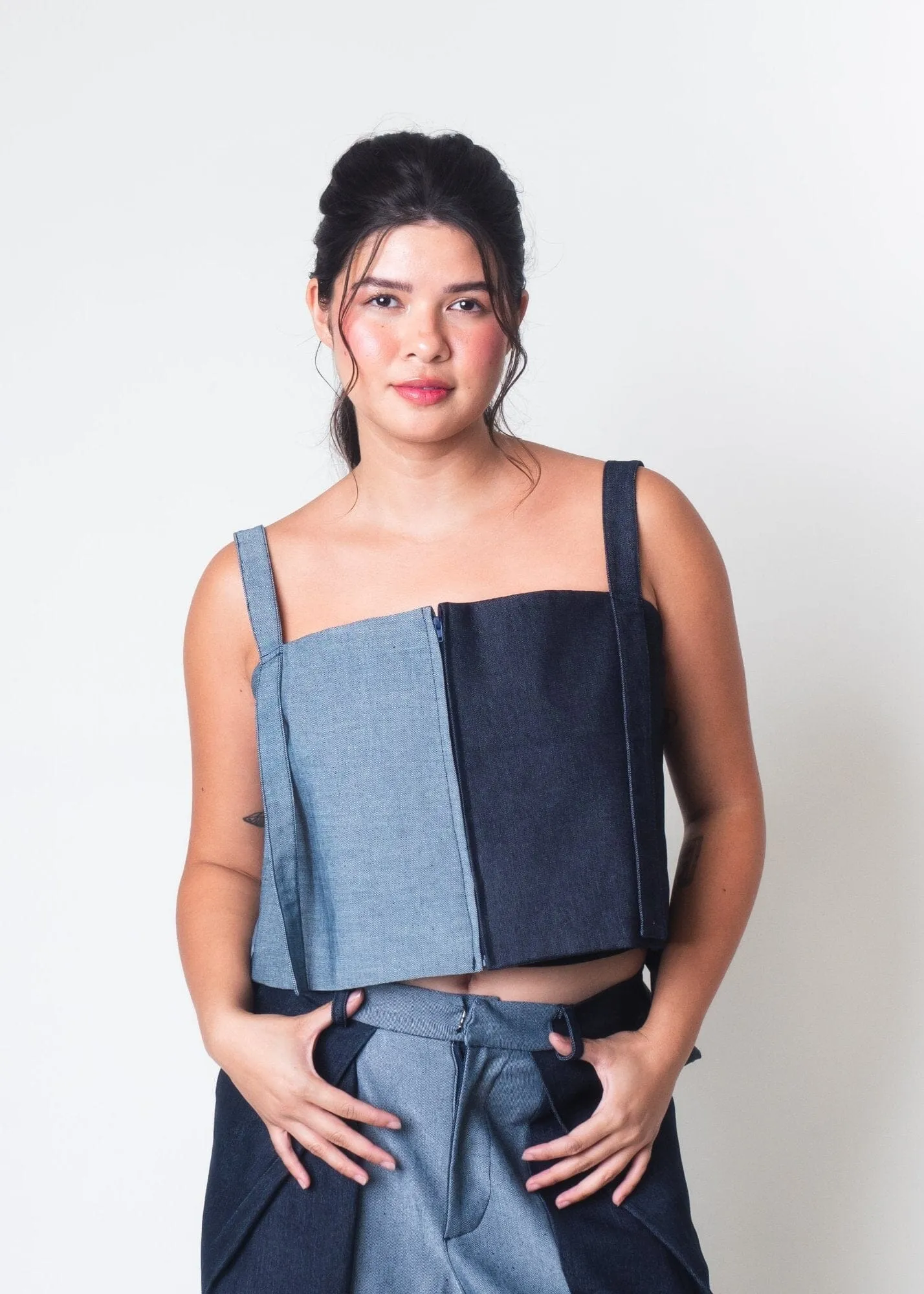 [Ready Today] Big Weave Top Two-Tone Denim
