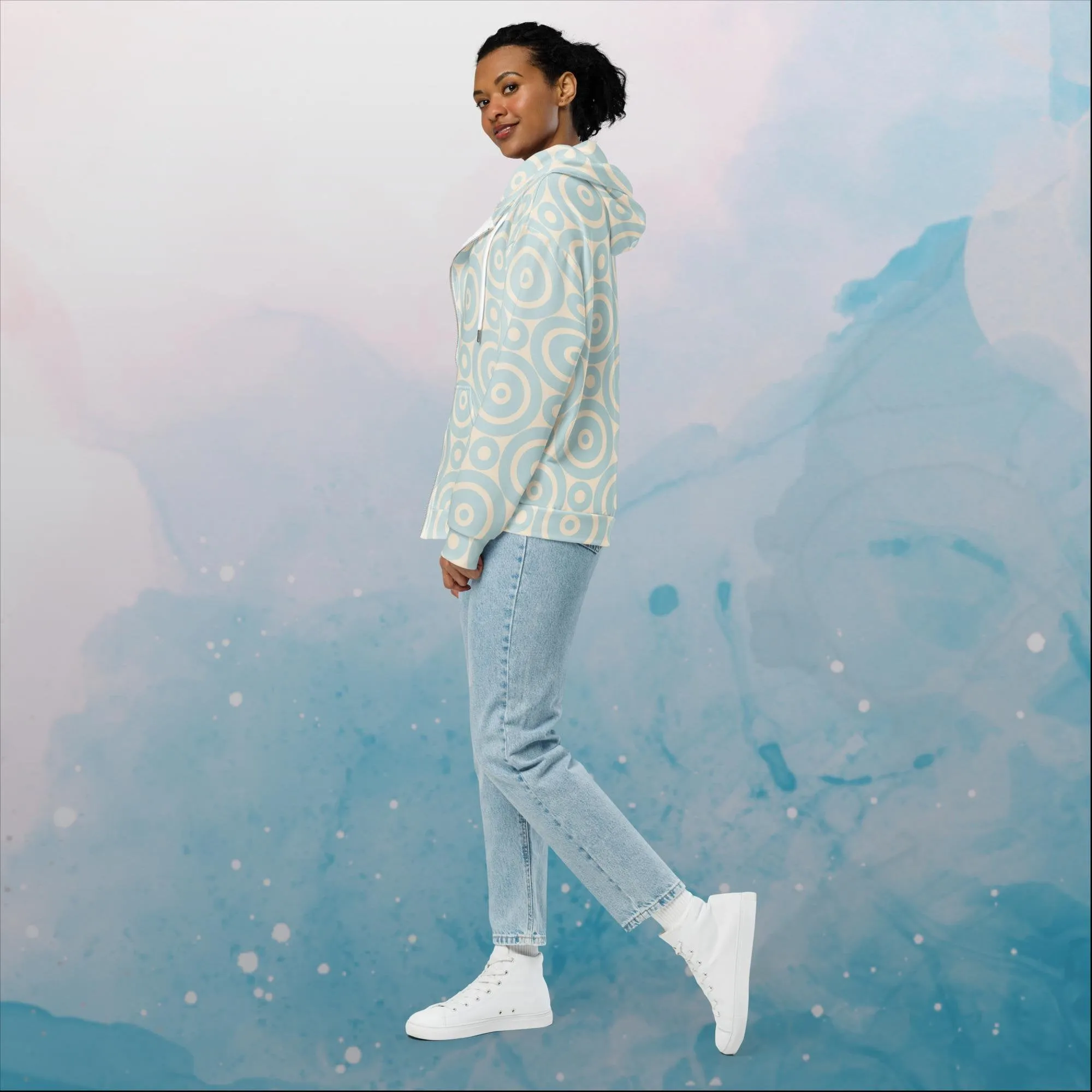 Robins Egg Blue Printed Target Circles Unisex Zip Hoodie