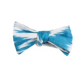 SALE- Calliope Silk Ikat Bow Tie - Turquoise Blue, White