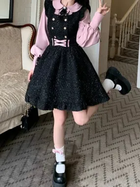 Shiny Pink Dolly Suspender Skirt Shirt