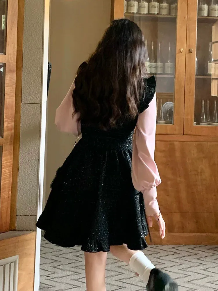 Shiny Pink Dolly Suspender Skirt Shirt