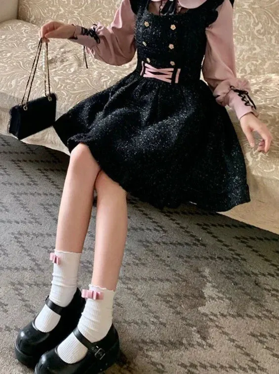 Shiny Pink Dolly Suspender Skirt Shirt