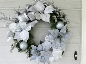 Silver and Blue Heirloom Wreath, Christmas Wreath, Christmas Decorations