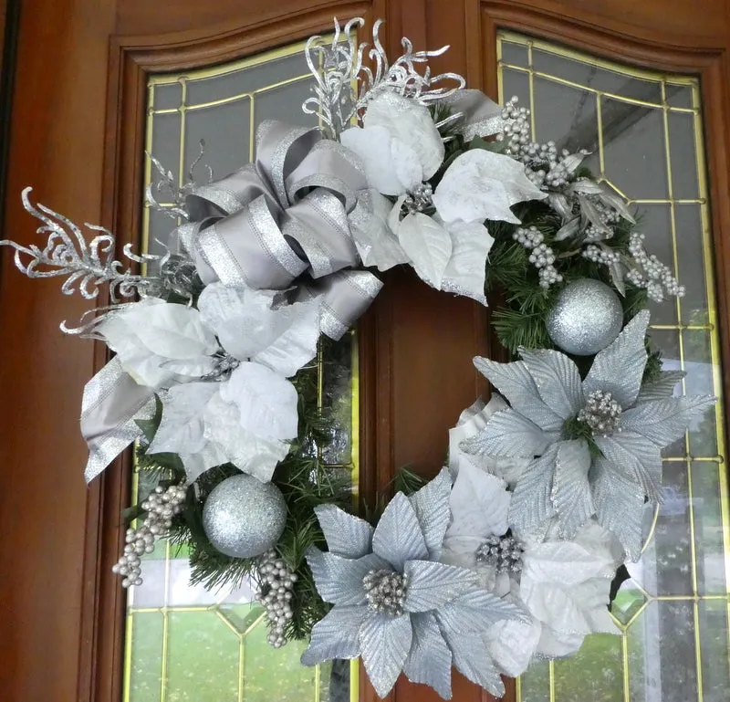 Silver and Blue Heirloom Wreath, Christmas Wreath, Christmas Decorations
