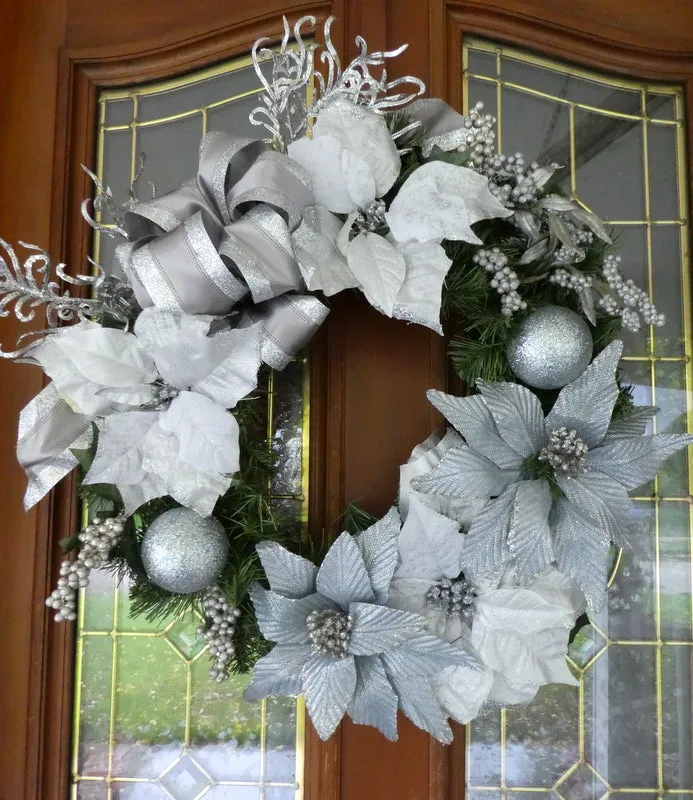 Silver and Blue Heirloom Wreath, Christmas Wreath, Christmas Decorations
