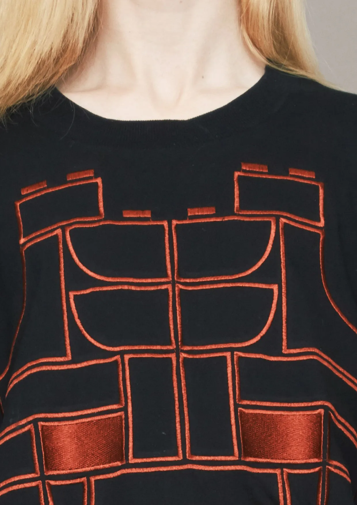 SWEATER OVERSIZED - COTTON JERSEY with mask embroidery red on black
