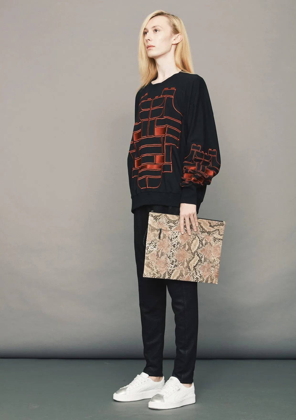 SWEATER OVERSIZED - COTTON JERSEY with mask embroidery red on black