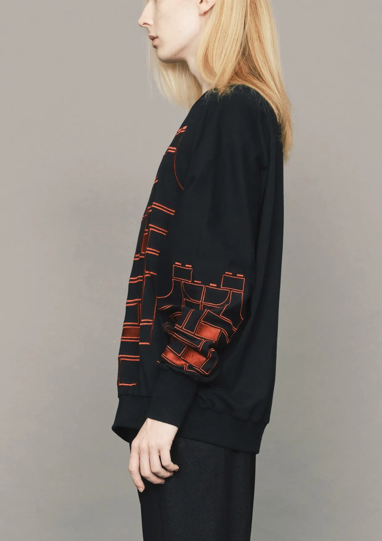 SWEATER OVERSIZED - COTTON JERSEY with mask embroidery red on black