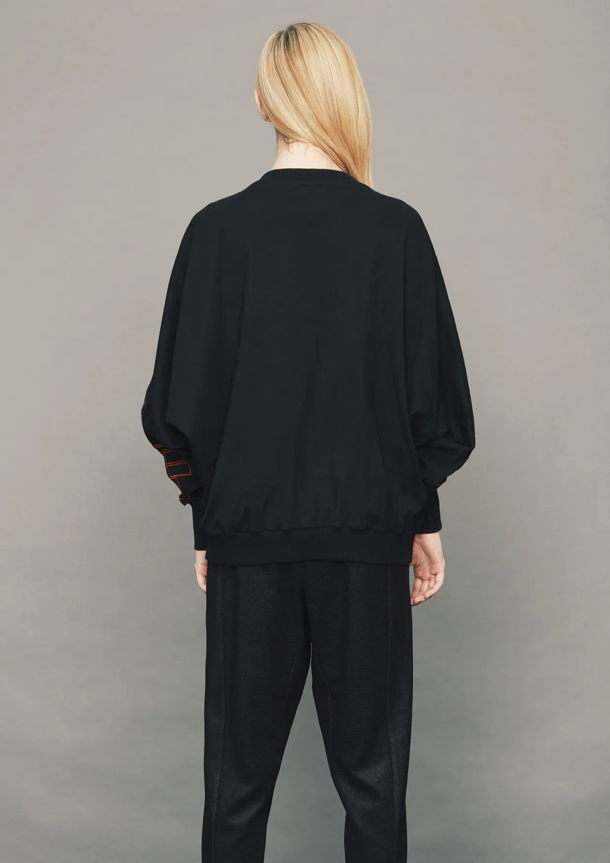 SWEATER OVERSIZED - COTTON JERSEY with mask embroidery red on black