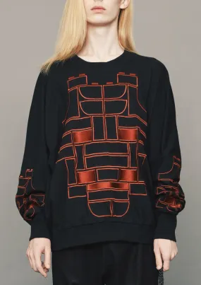 SWEATER OVERSIZED - COTTON JERSEY with mask embroidery red on black