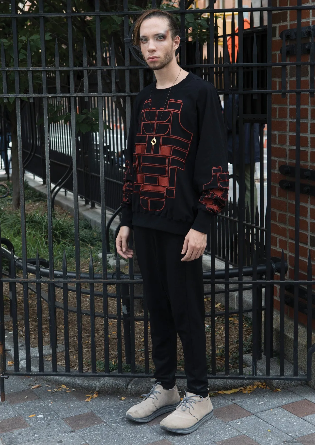 SWEATER OVERSIZED - COTTON JERSEY with mask embroidery red on black