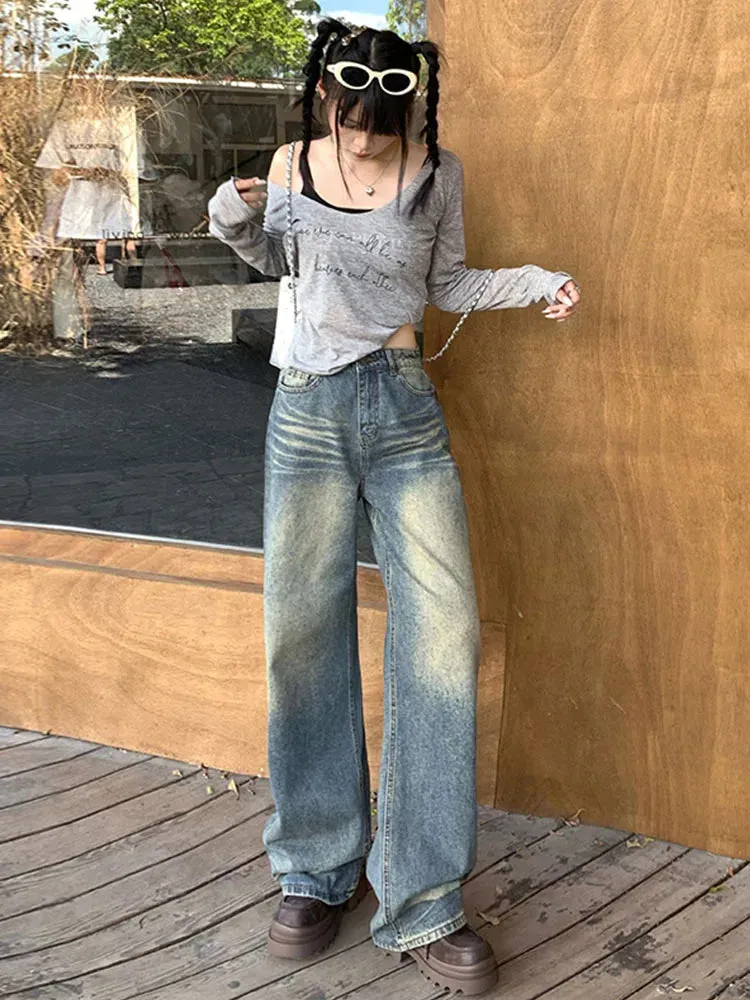 TAVIMART  -  French Style High Quality Bleached Washed Jeans Women Sexy High Waist Wide Leg Pants Winter Design Casual Cozy Denim Trousers