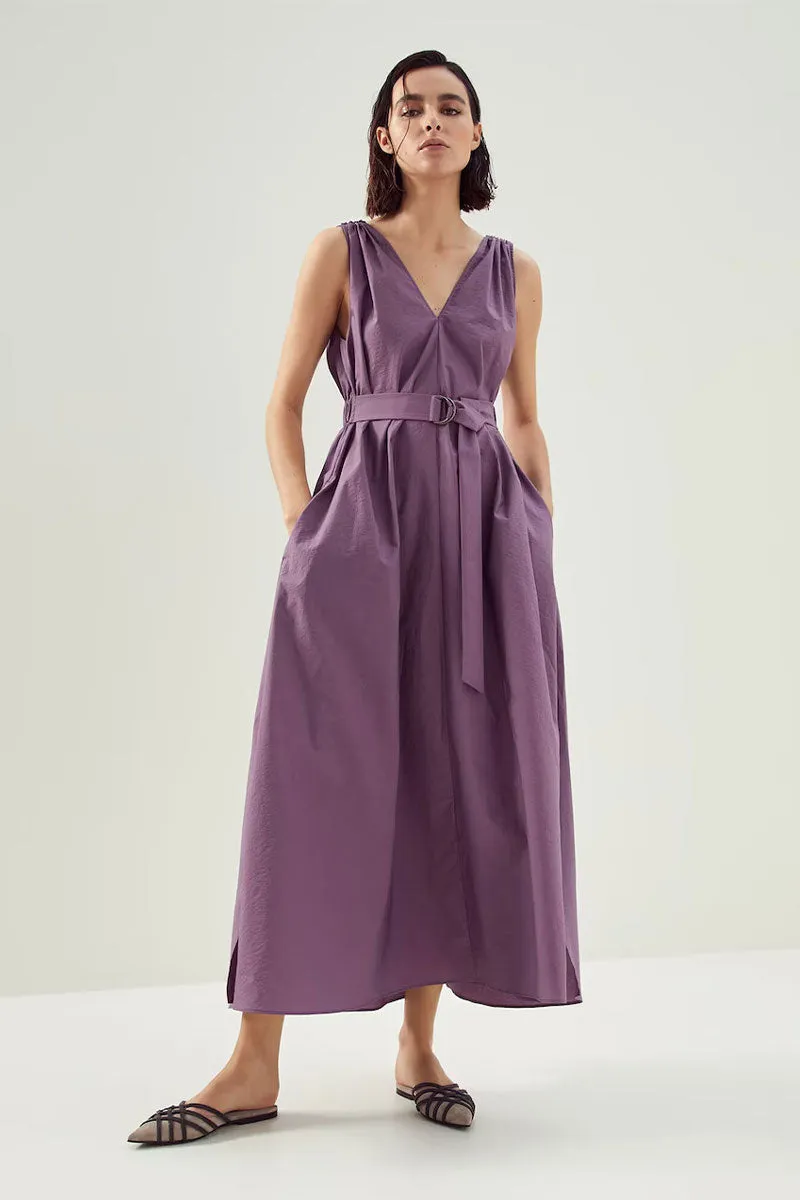 Techno Poplin Belted Dress