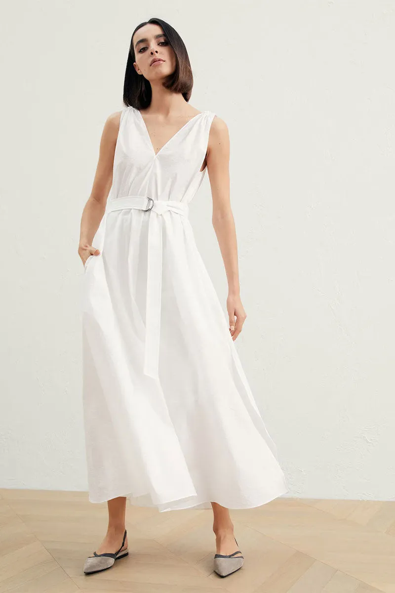 Techno Poplin Belted Dress