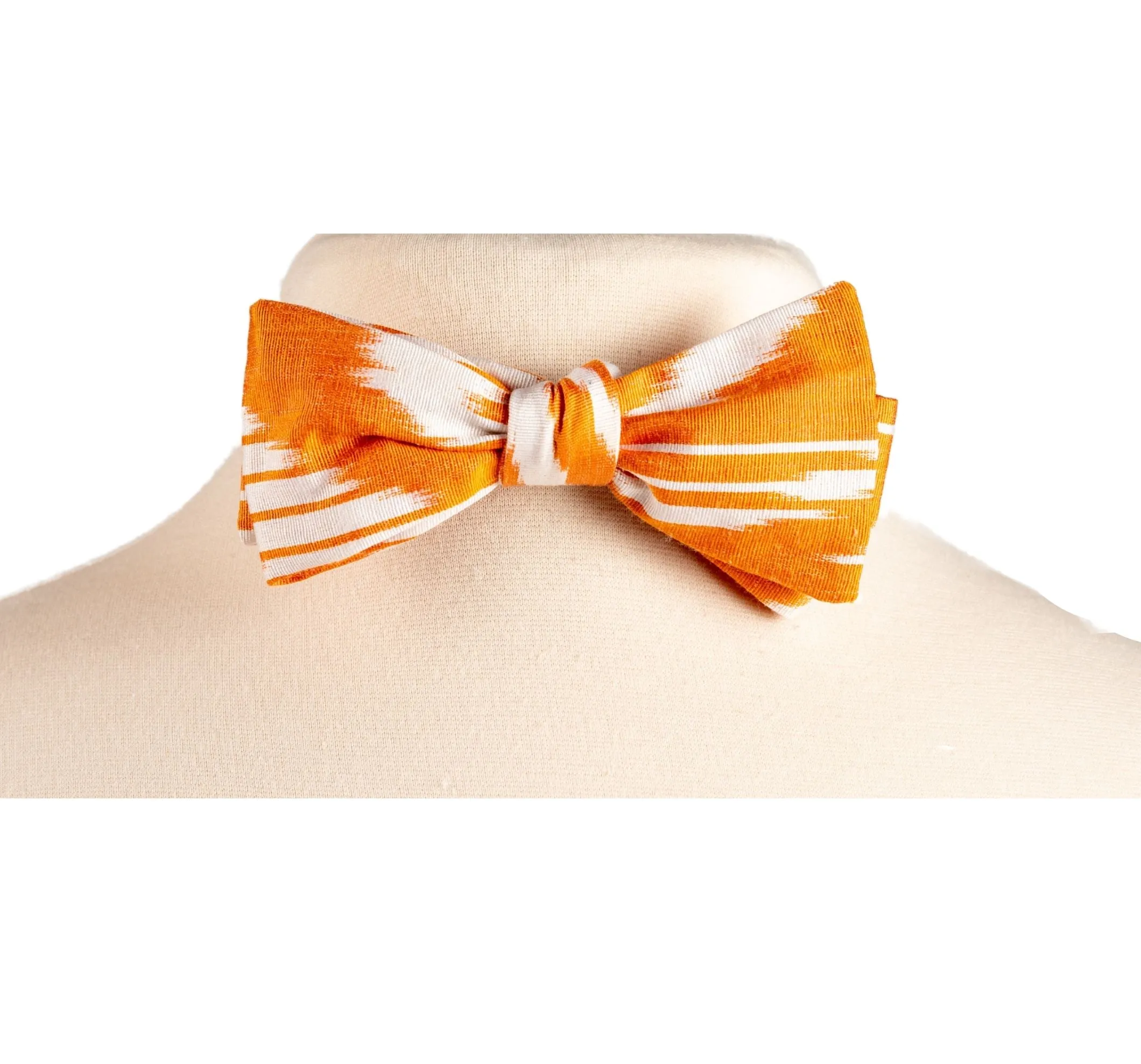 Thach Silk Ikat Bow Tie - Orange, White