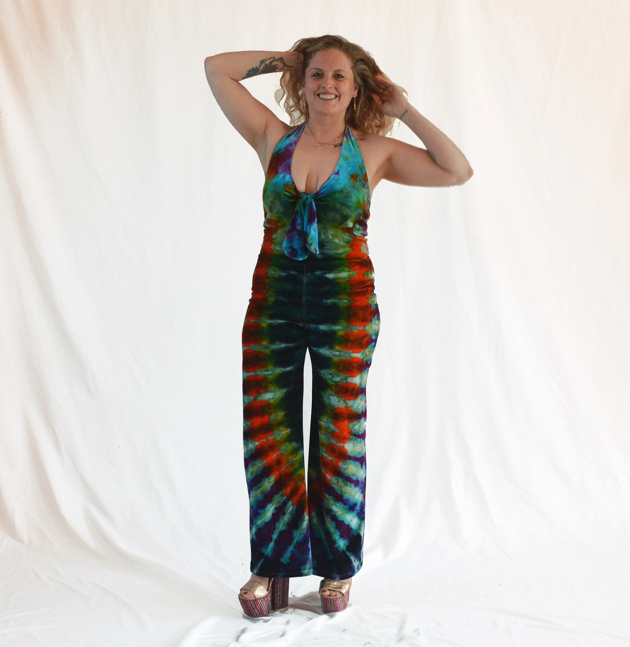 The Jumpsuit | Teal Rainbow Velour