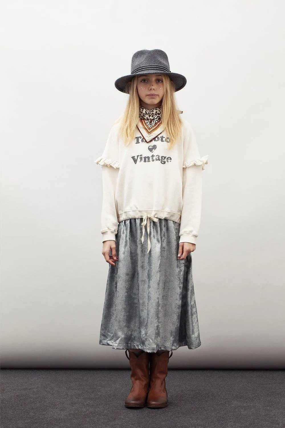 Tocoto Vintage Metallic Midi Skirt
