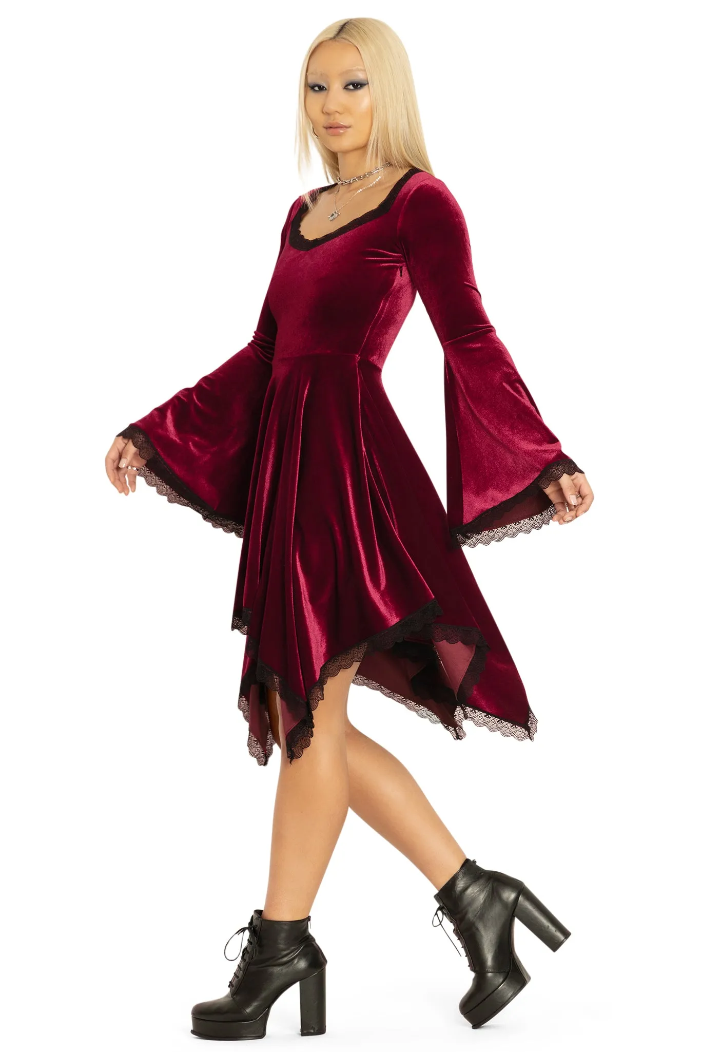 Velvet Wine Spectre Waterfall Dress