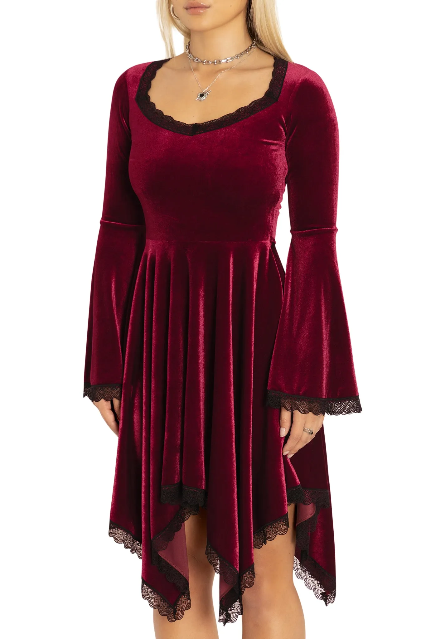 Velvet Wine Spectre Waterfall Dress