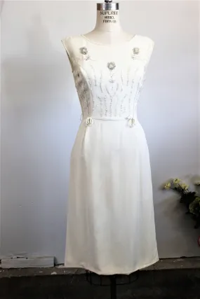 Vintage 1960s White Beaded Wiggle Dress With Sequins