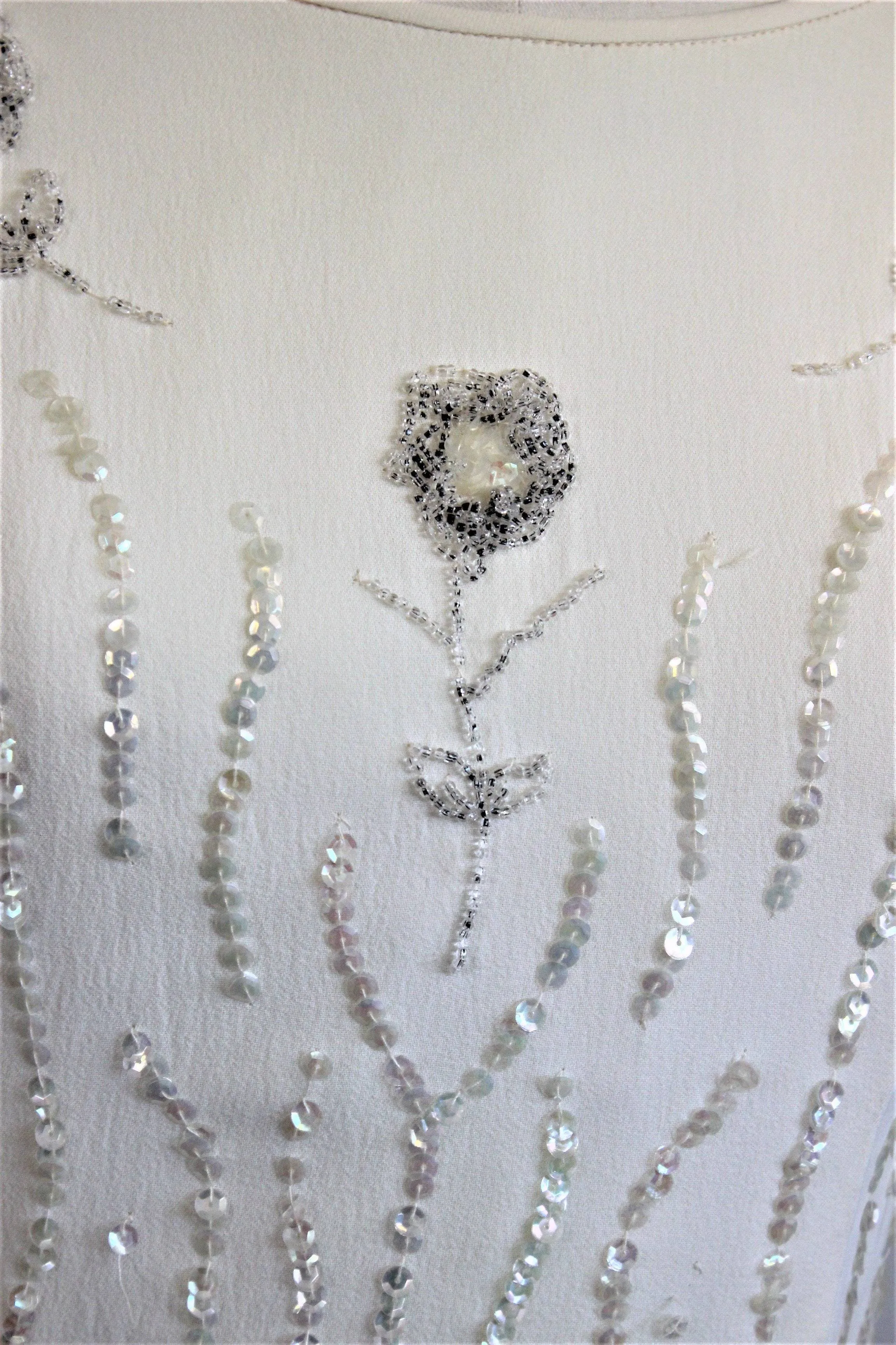 Vintage 1960s White Beaded Wiggle Dress With Sequins