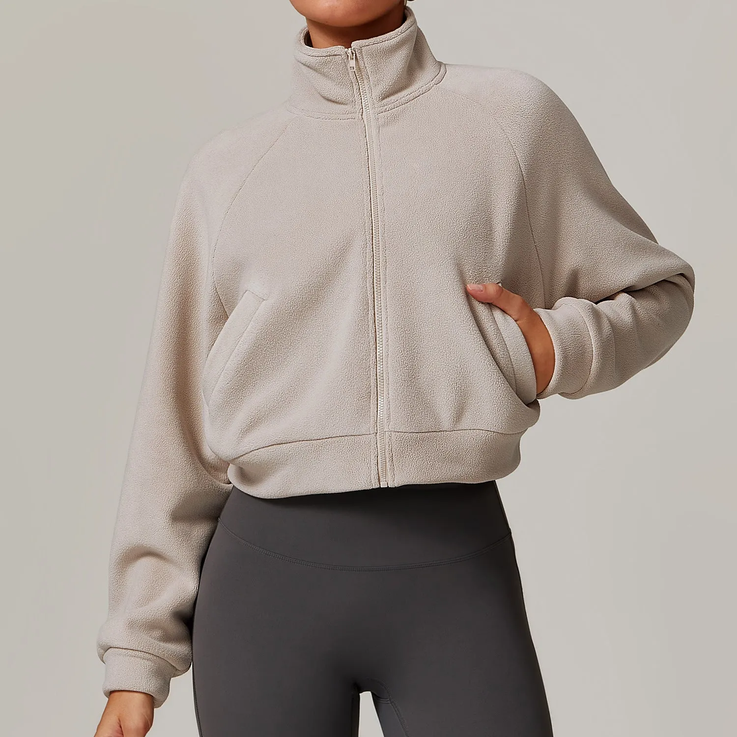 Windproof top with fleece sports and fitness jacket