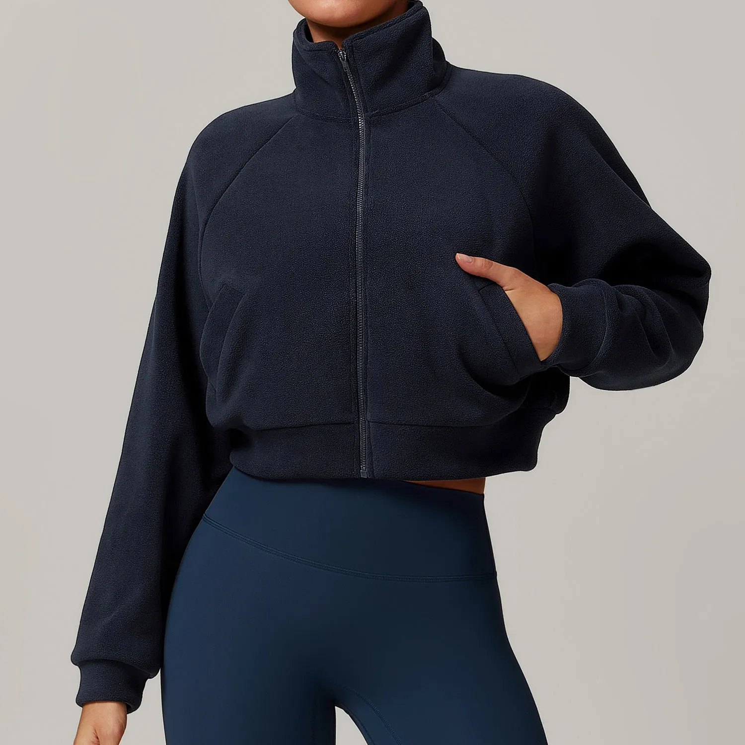 Windproof top with fleece sports and fitness jacket