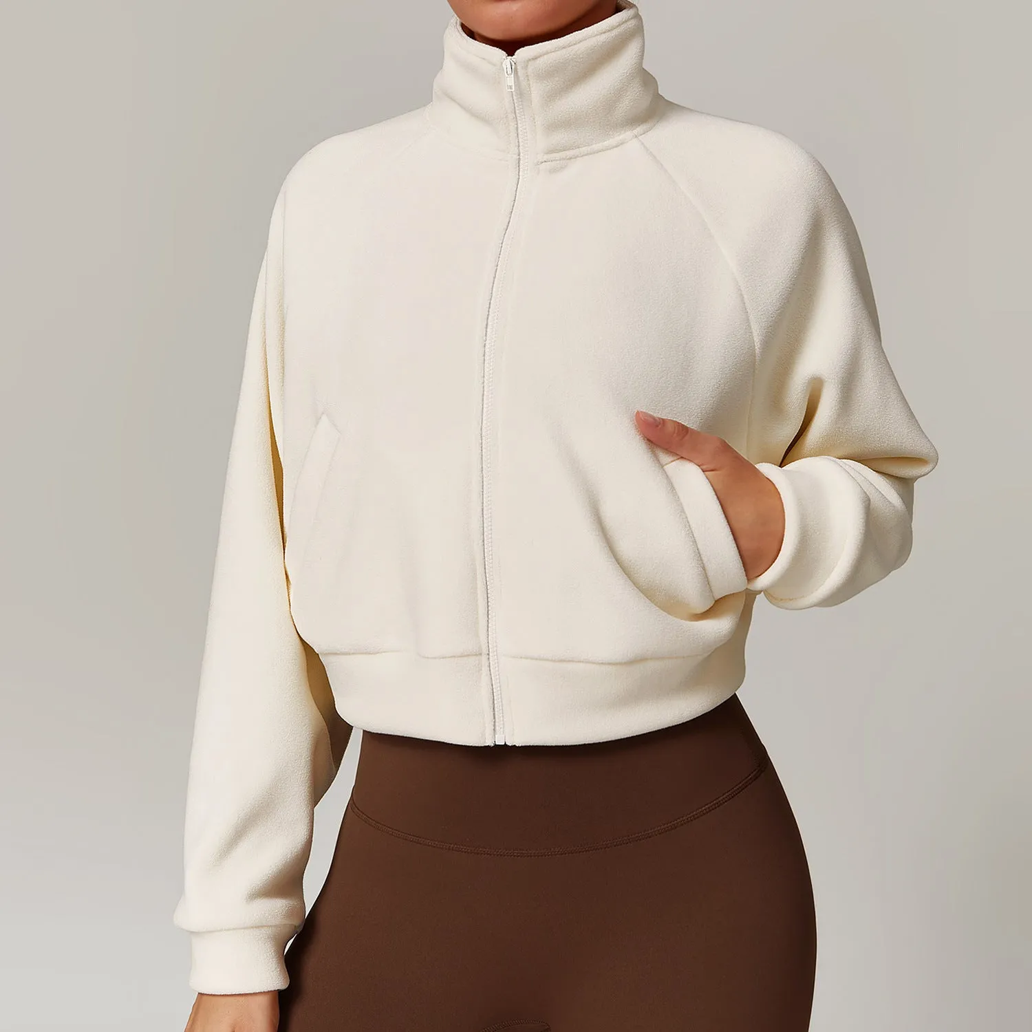 Windproof top with fleece sports and fitness jacket