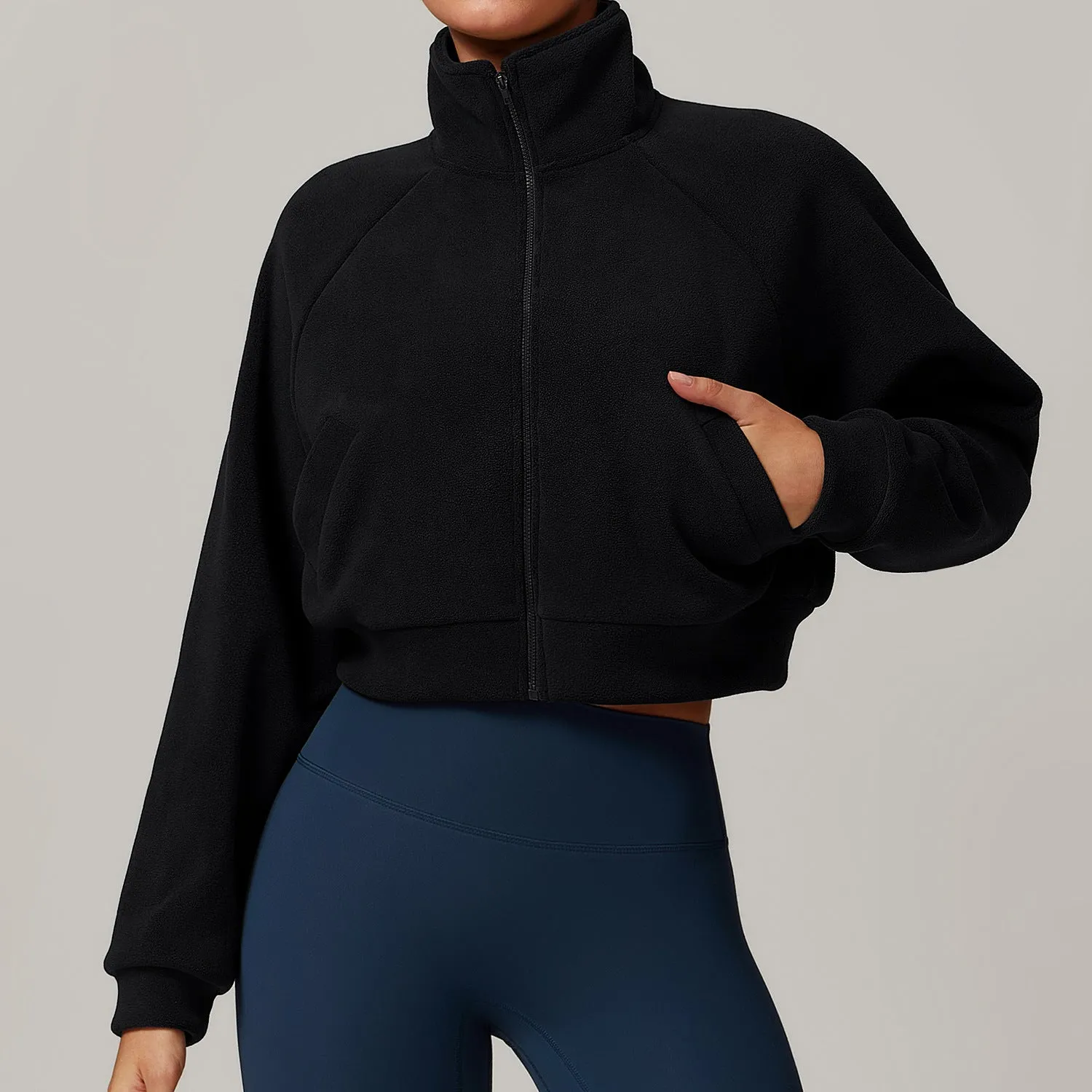 Windproof top with fleece sports and fitness jacket