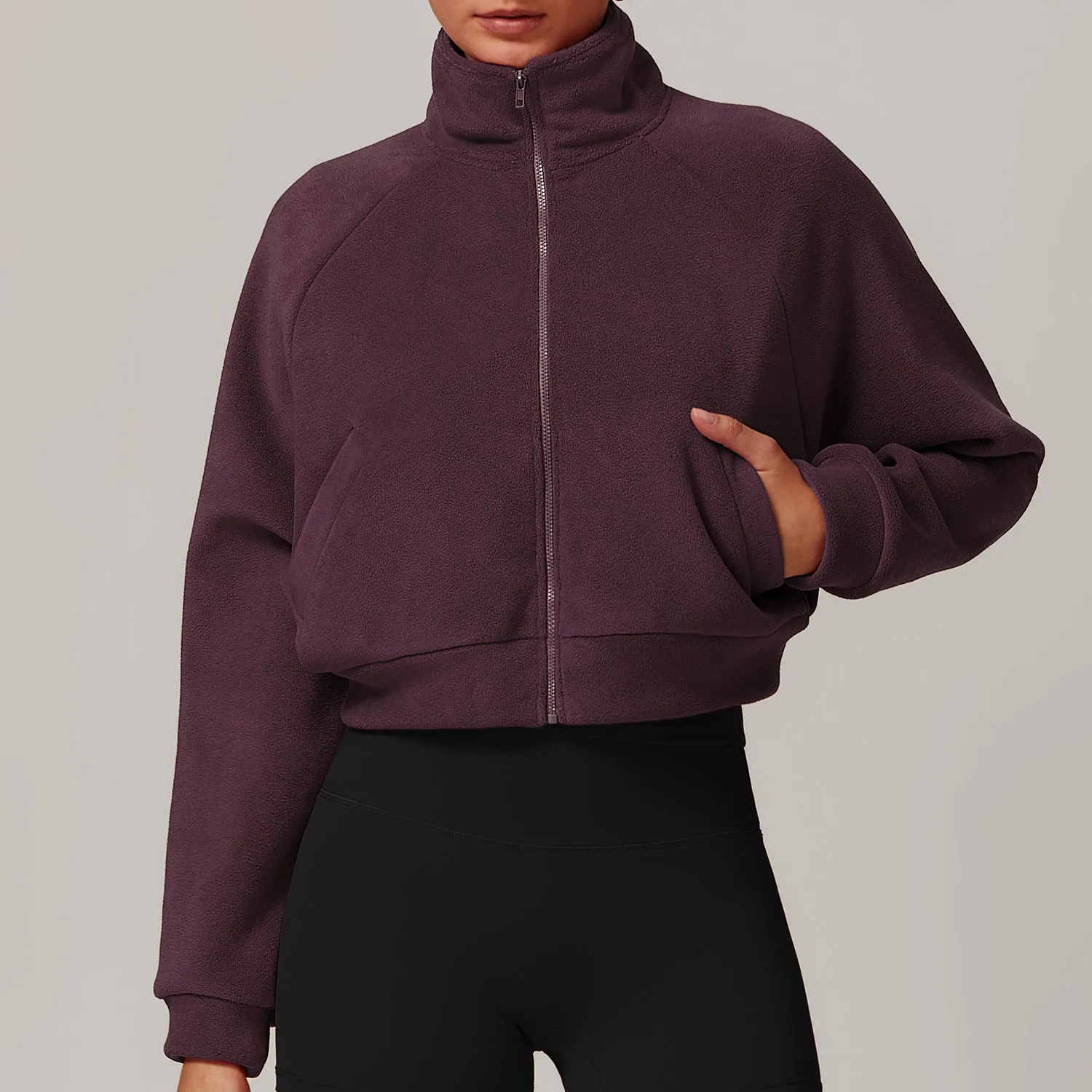 Windproof top with fleece sports and fitness jacket
