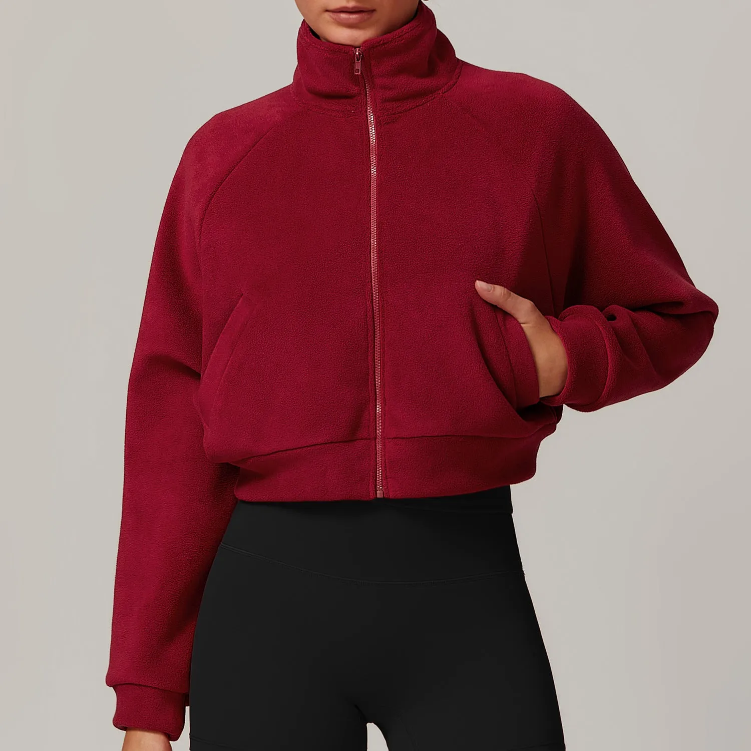 Windproof top with fleece sports and fitness jacket
