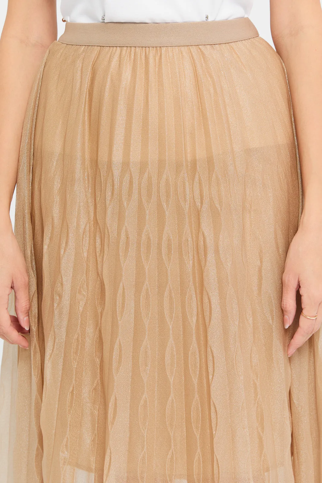 Women Tan Elasticated Mesh Skirt