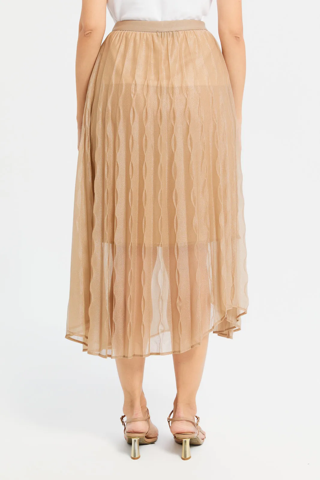 Women Tan Elasticated Mesh Skirt